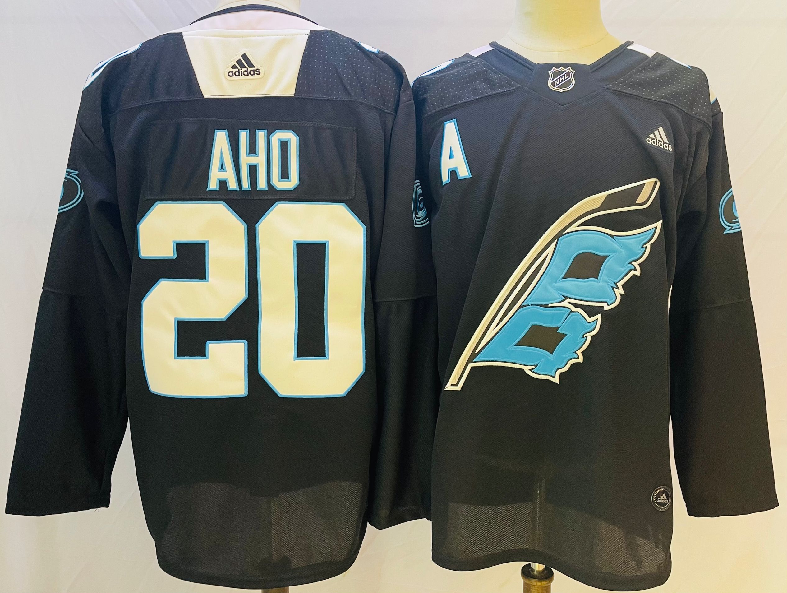 Men Carolina Hurricanes 20 Aho Black Authentic Stitched 2022 Adidas NHL Jersey